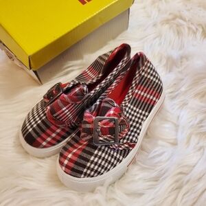 Mine Plaid Buckle Sneaker - Red, brown & white